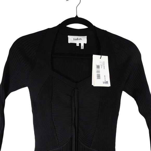 New Ba&sh Women's Black Long Sleeve Midi Edora Dress XS Bodycon Stretch 2277-27 - Picture 4 of 15